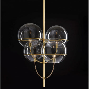 Oluce Lyndon 4-light suspension lamp with glass spheres for dining room lighting