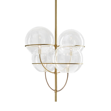 Modern glass globe chandelier Lyndon by Oluce in chrome finish for living room interiors