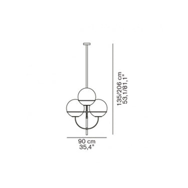 Designer suspension light Lyndon by Oluce with four E27 bulbs and metal structure