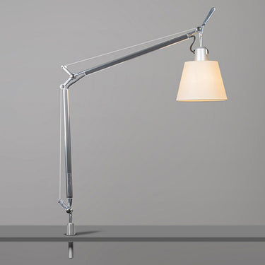 Modern LED-ready Tolomeo desk lamp by Artemide with clamp mount and adjustable aluminum arm for workspace use