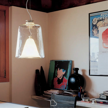 Modern Lanterna 477 pendant light by Oluce for living room, bedroom, office, or hotel interiors