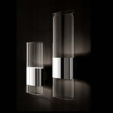 Oluce Line Wall Lamp mounted on wall with transparent Pyrex glass shade for home décor