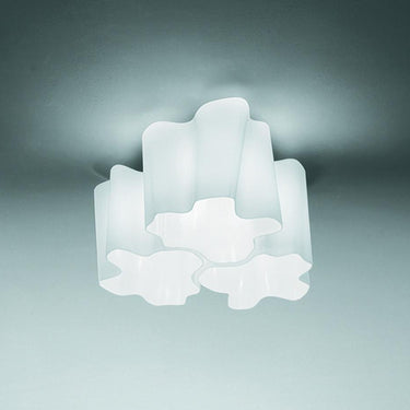 Logico Micro ceiling fixture with handblown glass shade and dimmable LED-T bulb support by Artemide