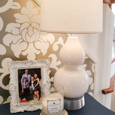 Elegant Norma Jean Cordless Table Lamp in ivory ceramic and brushed nickel finish