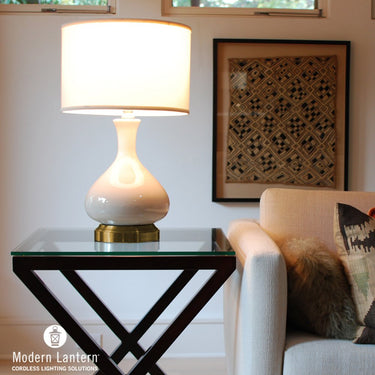 Bartlett Ivory Antique Brass Cordless Lamp with portable, cordless design