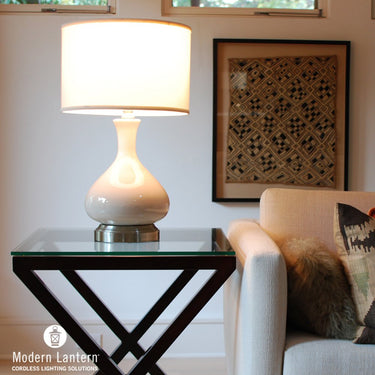 Premium Quality Cordless Lamp - Ivory and Nickel Design