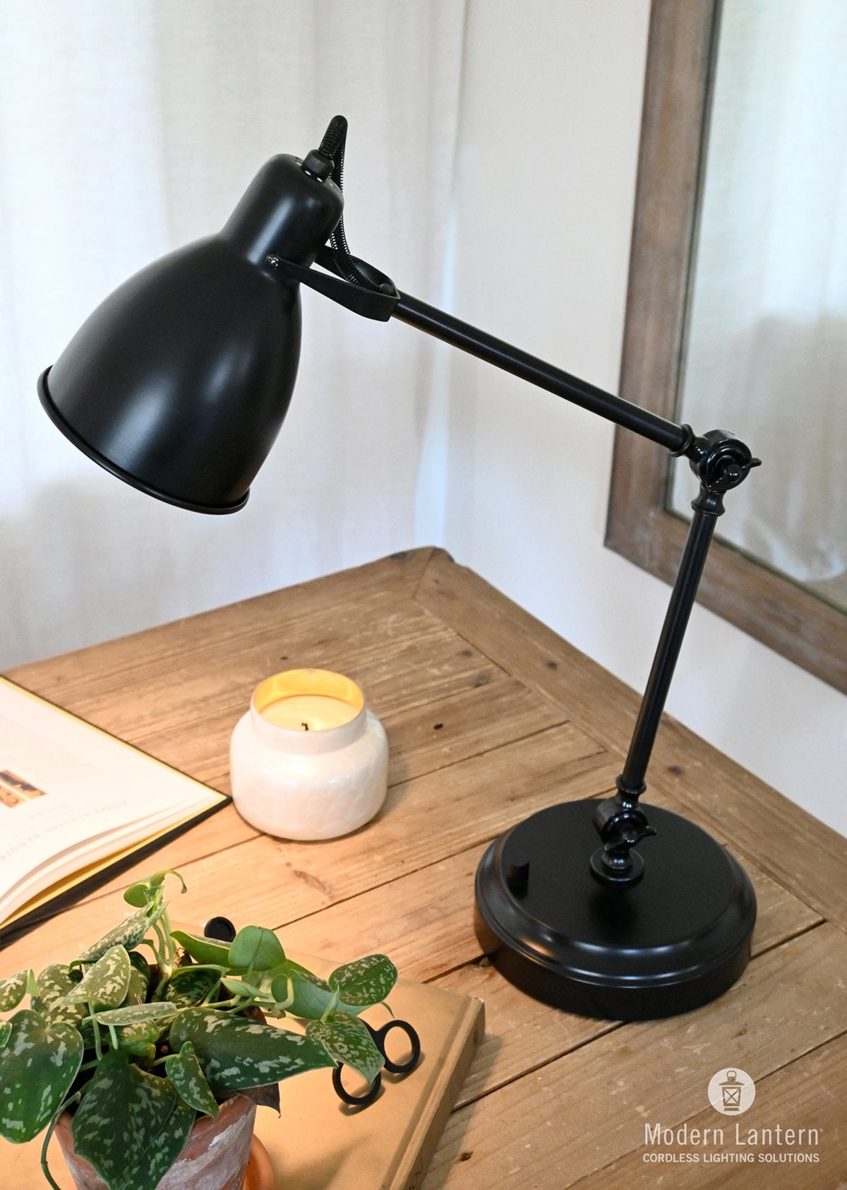 Modern Lantern Onyx Cordless Task Lamp on Black Metal