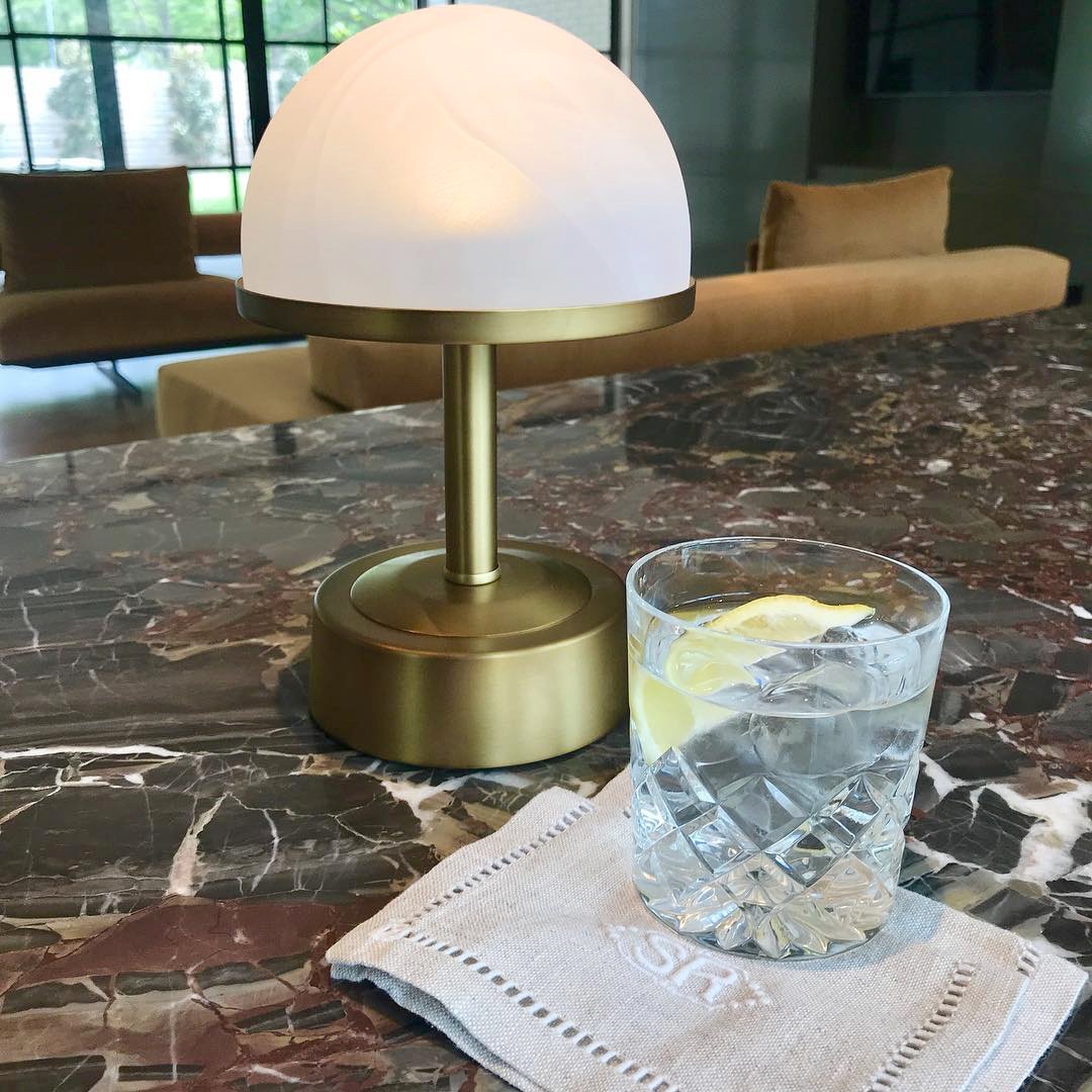 Modern Lantern Mini Art Deco Cordless Lamp on Antique Brass