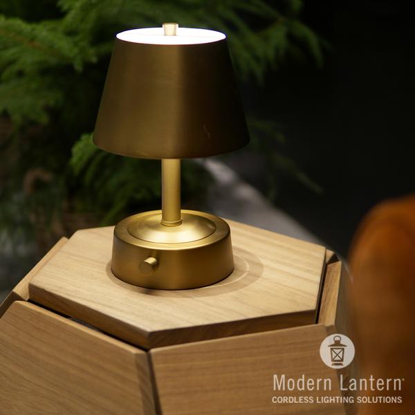 Modern Lantern Mini Metal Cordless Lamp on Antique Brass