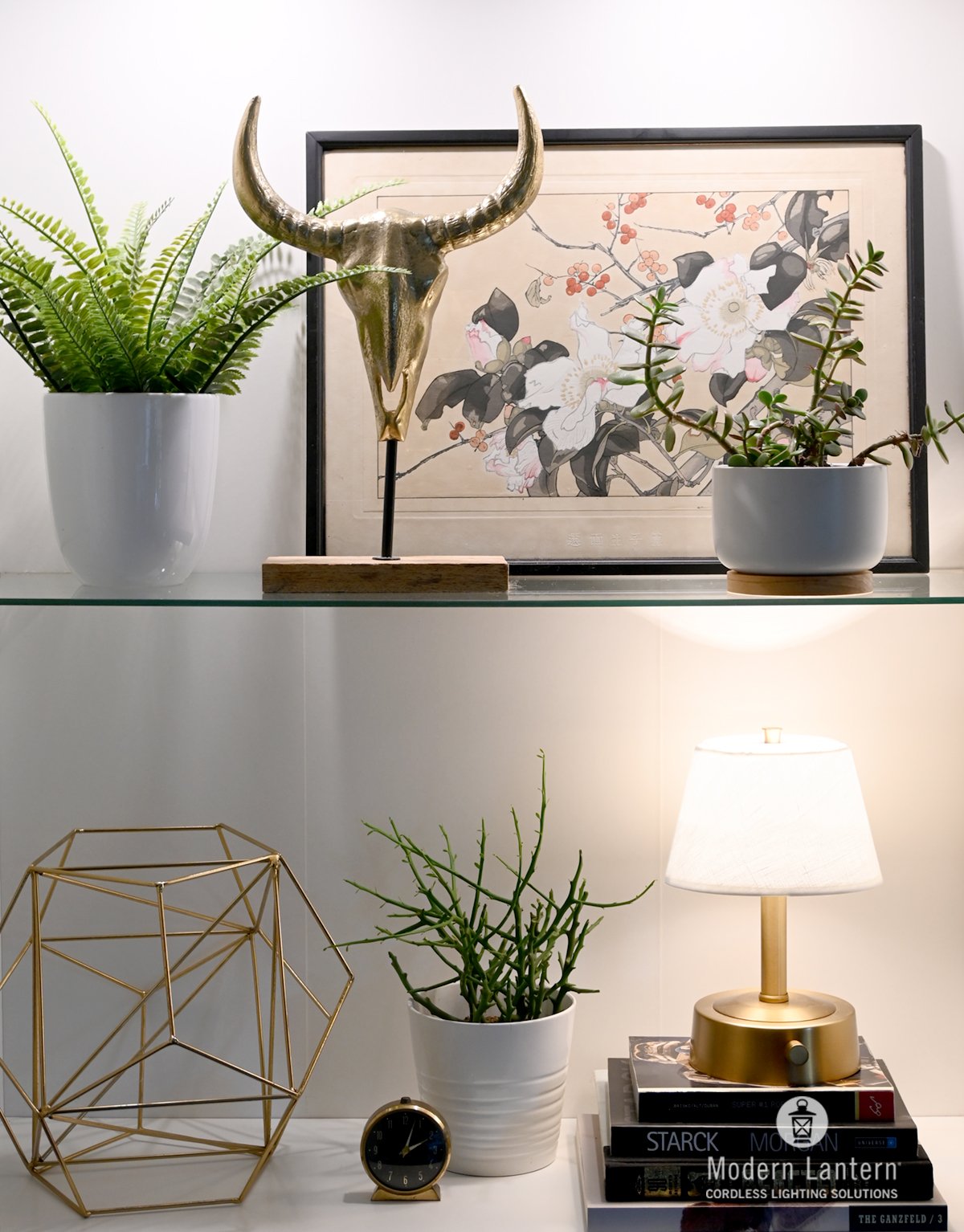 Modern Lantern Mini Metal Cordless Lamp on Antique Brass