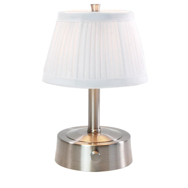 Sleek Mini Metal Cordless Lamp in Brushed Nickel finish
