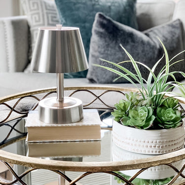 Portable Mini Metal Cordless Lamp in Brushed Nickel
