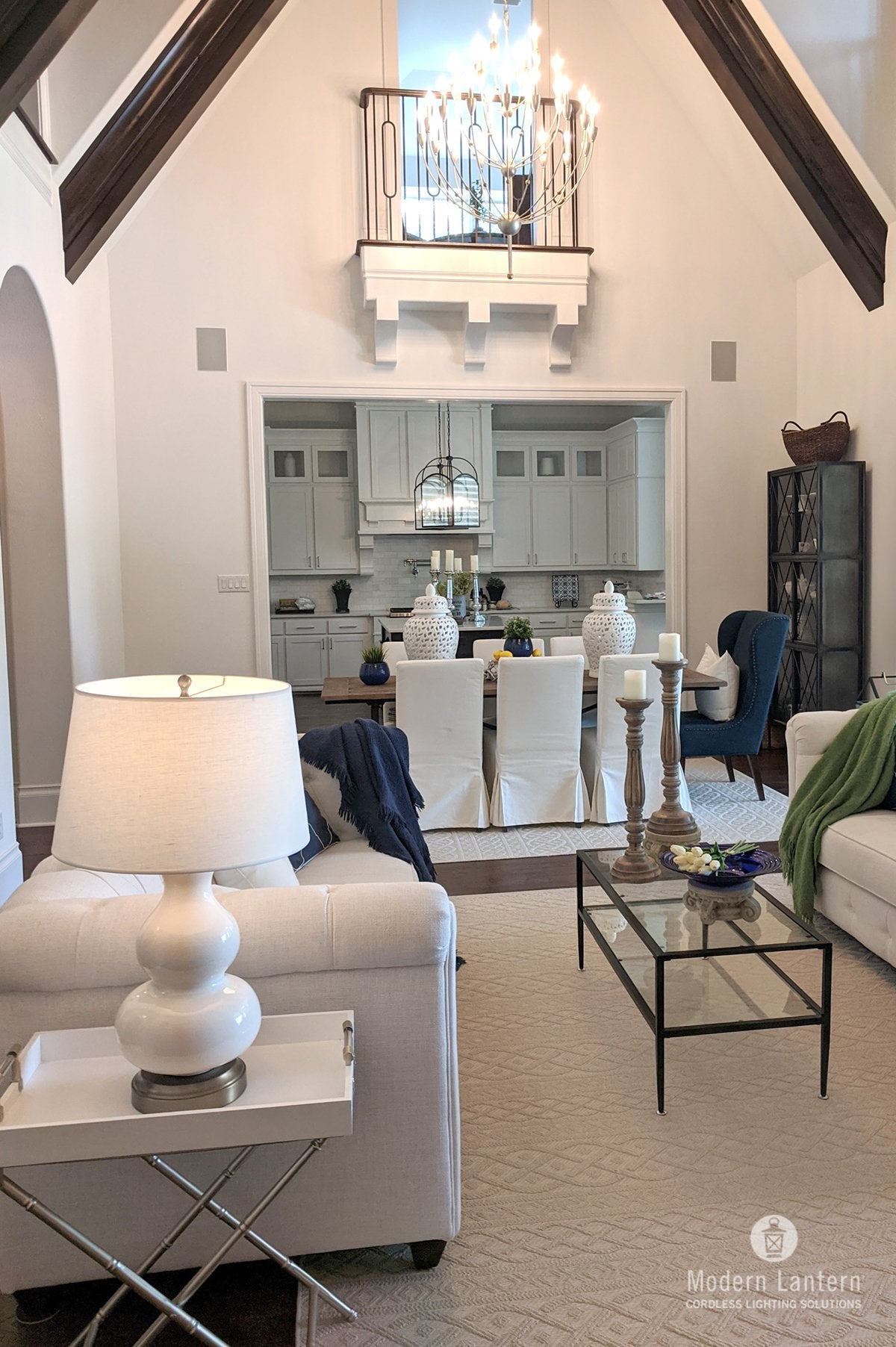 Modern Lantern Marilyn Ivory on Nickel Cordless Lamp