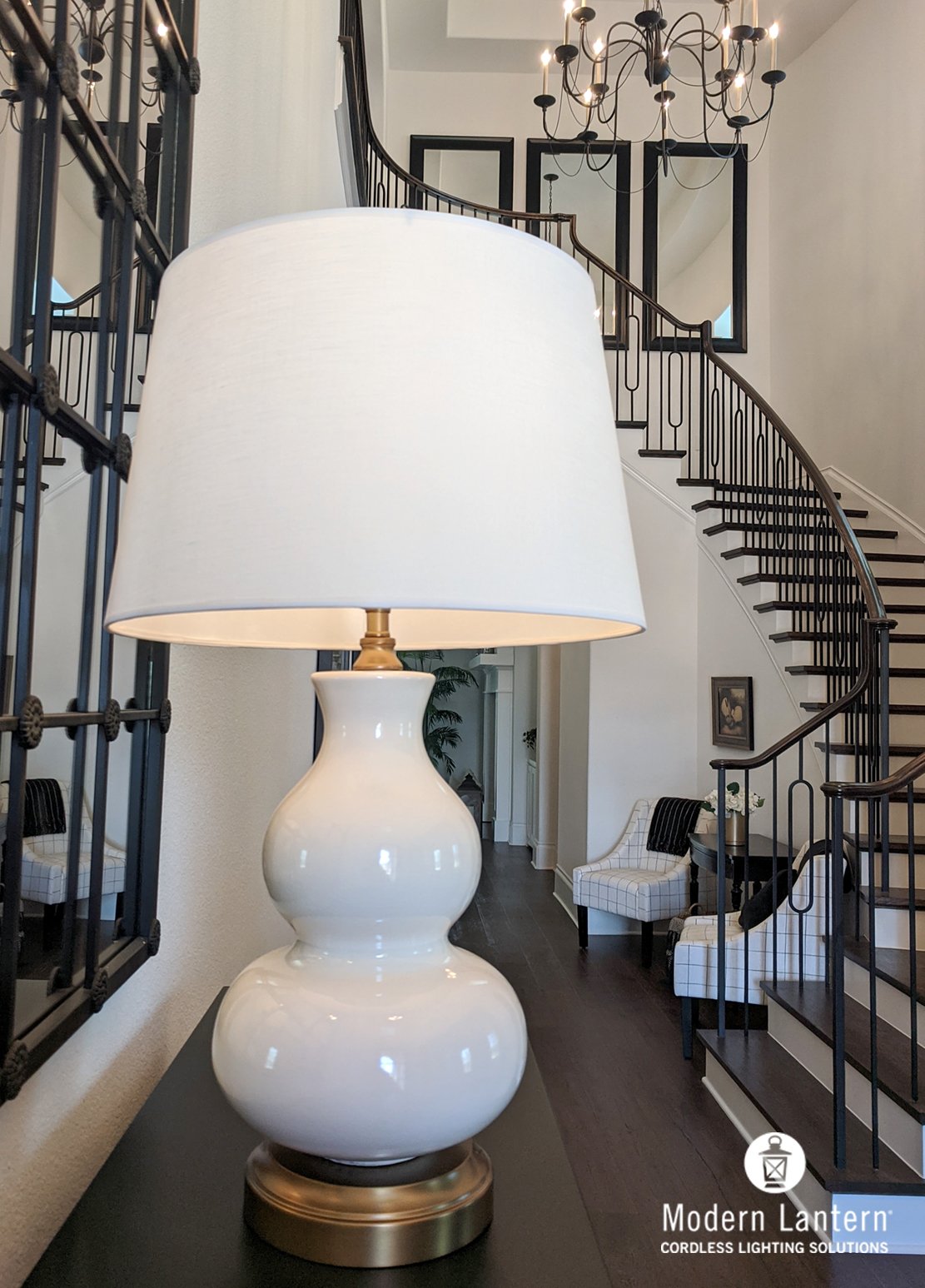 Modern Lantern Marilyn Ivory on Brass Cordless Lamp
