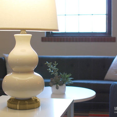 Marilyn Ivory on Brass Cordless Lamp with soft ivory shade