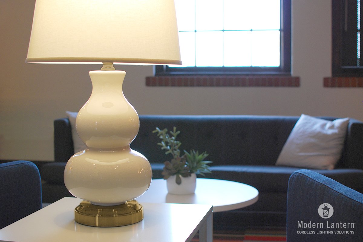 Modern Lantern Marilyn Ivory on Brass Cordless Lamp