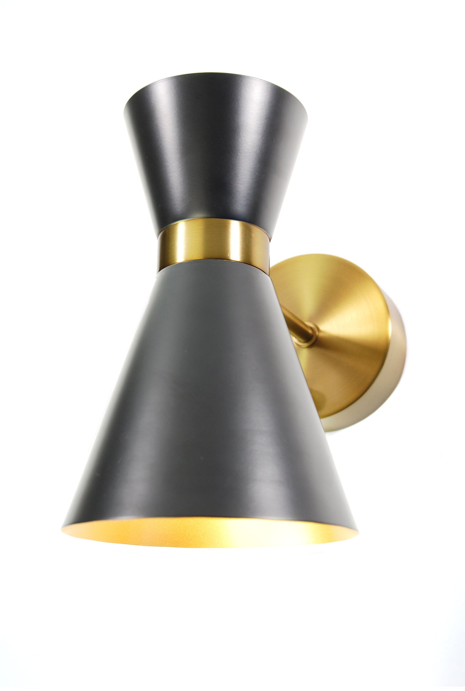 Modern Lantern Emerson Cordless Wall Sconce in Antique Brass with Black Shade