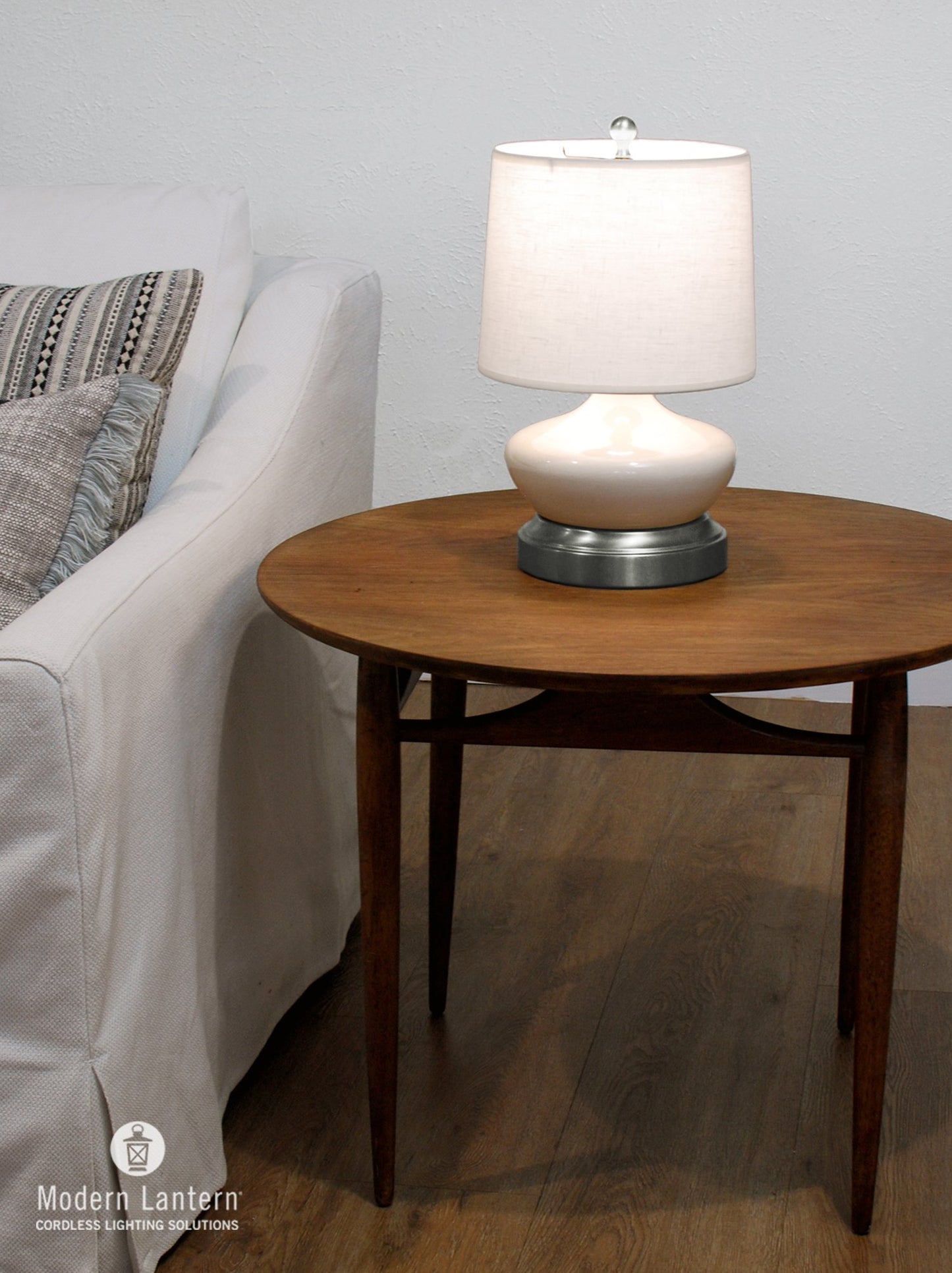 Modern Lantern Bella Ivory Nickel Small Cordless Lamp