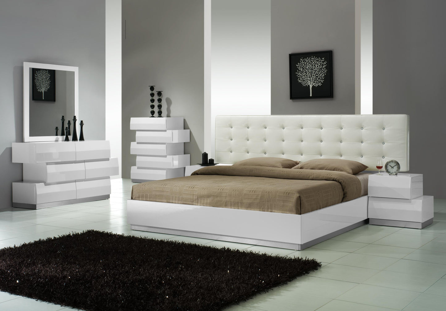 Milan King Bed White by JM