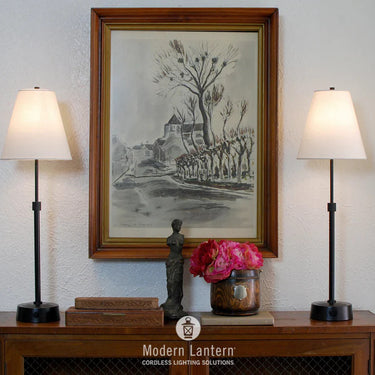 Mini Cordless Buffet Lamp Black by Modern Lantern on nightstand