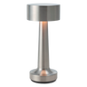Silver Cooee 2C table lamp, IP52 rated, outdoor dining cordless lighting, patio view