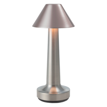 Designer Cooee 3C rechargeable ambient lighting lamp in sandblasted silver, ideal for commercial restaurant use.