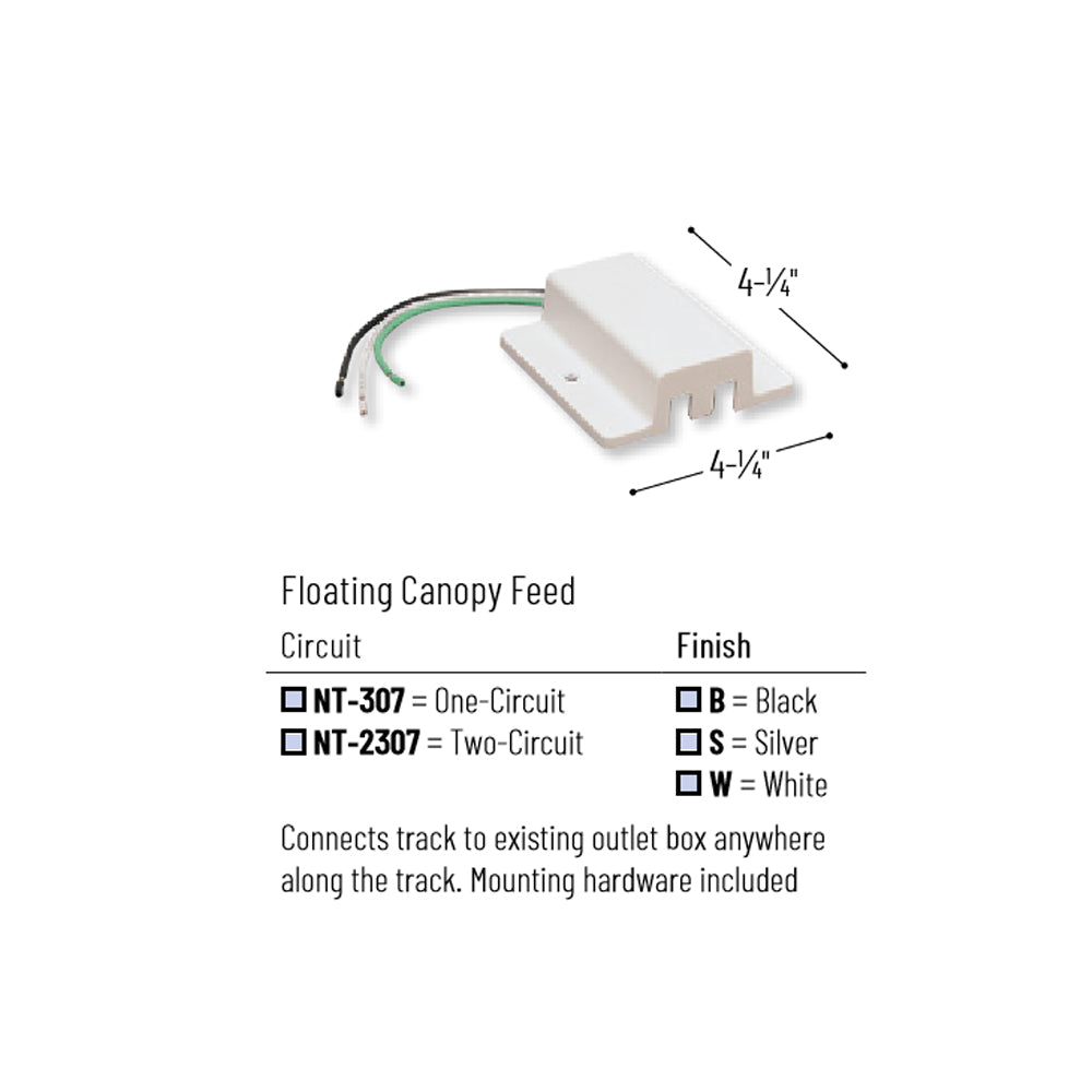 Nora Lighting One-Circuit Track, Floating Canopy Feed