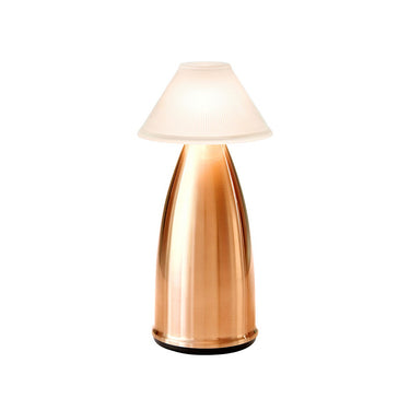 Photo of Owl 3 rechargeable table lamp with lacquered copper finish, wireless for home use.