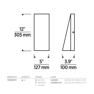 Pitch 12 IP65 wet rated outdoor wall light demonstrating water resistance, line drawing.