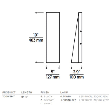 Visual Comfort Pitch 19 Inch Architectural LED Outdoor Sconce | Commercial Grade, Wet Rated (IP65) Aluminum Downlight | Black, Bronze, Silver 