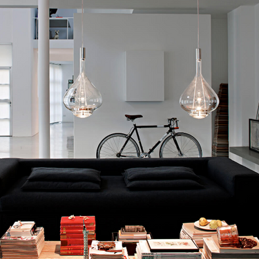 Designer Italian LED hanging lamp in glossy smoke glass for stylish home décor