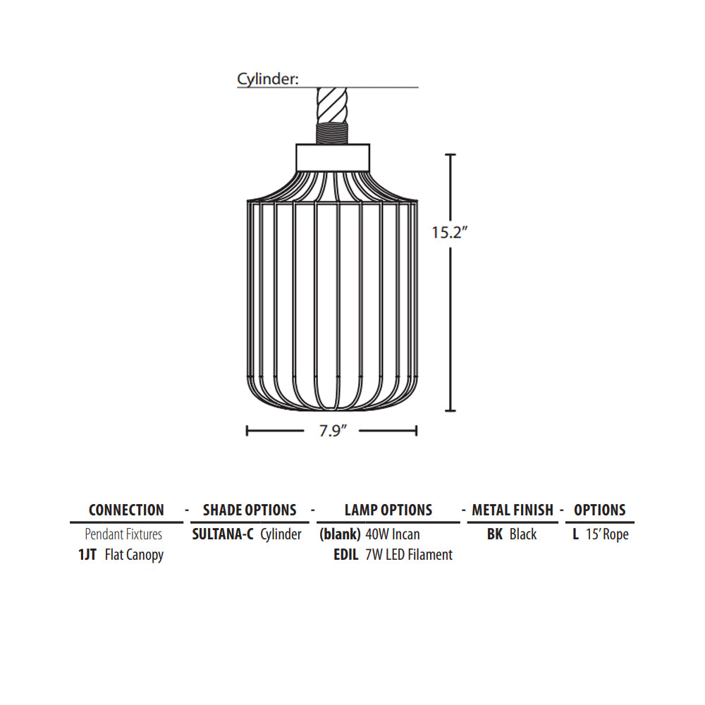 Besa Lighting Sultana Cylinder Pendant Light