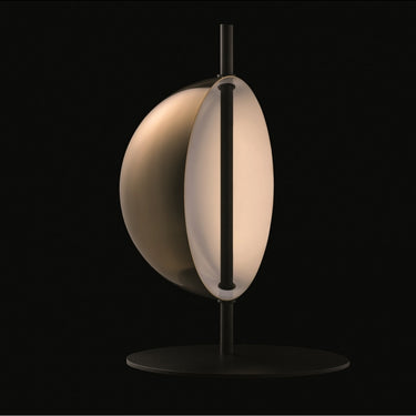 Black Superluna designer table lamp with sleek metal stem and rotating LED light source