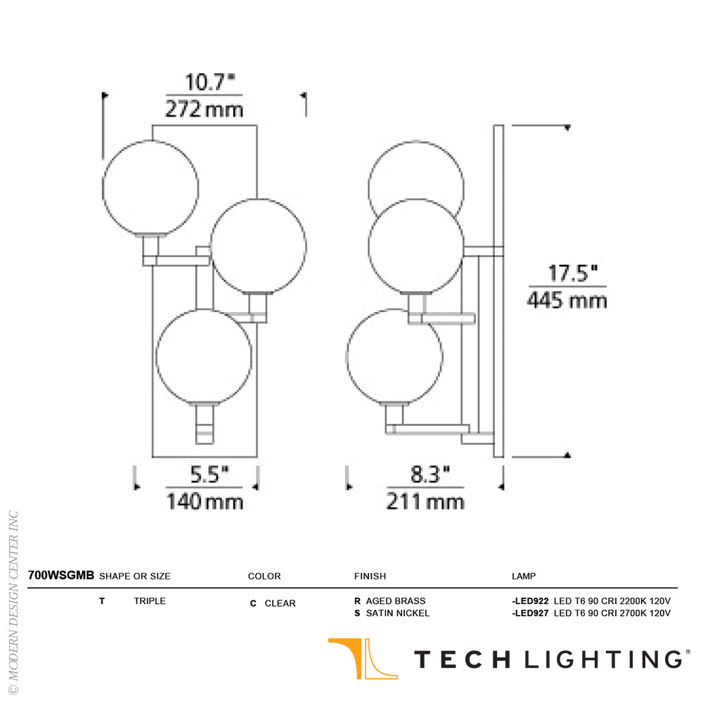 Tech Lighting Gambit Triple LED Wall Sconce