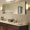 Cosmo 12 inch satin nickel LED wall sconce with rectangular glass shade, modern bathroom lighting.