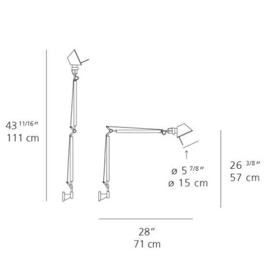  Modern Tolomeo Mini LED wall light with tiltable diffuser, aluminum finish and S bracket mounting