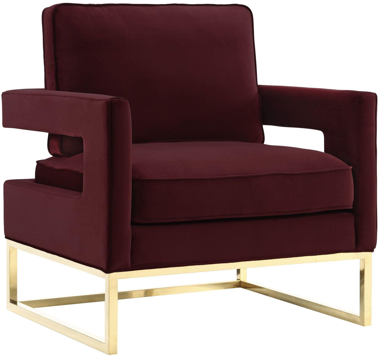 Tov Furniture Avery Maroon Velvet Chair With Polished Gold Base