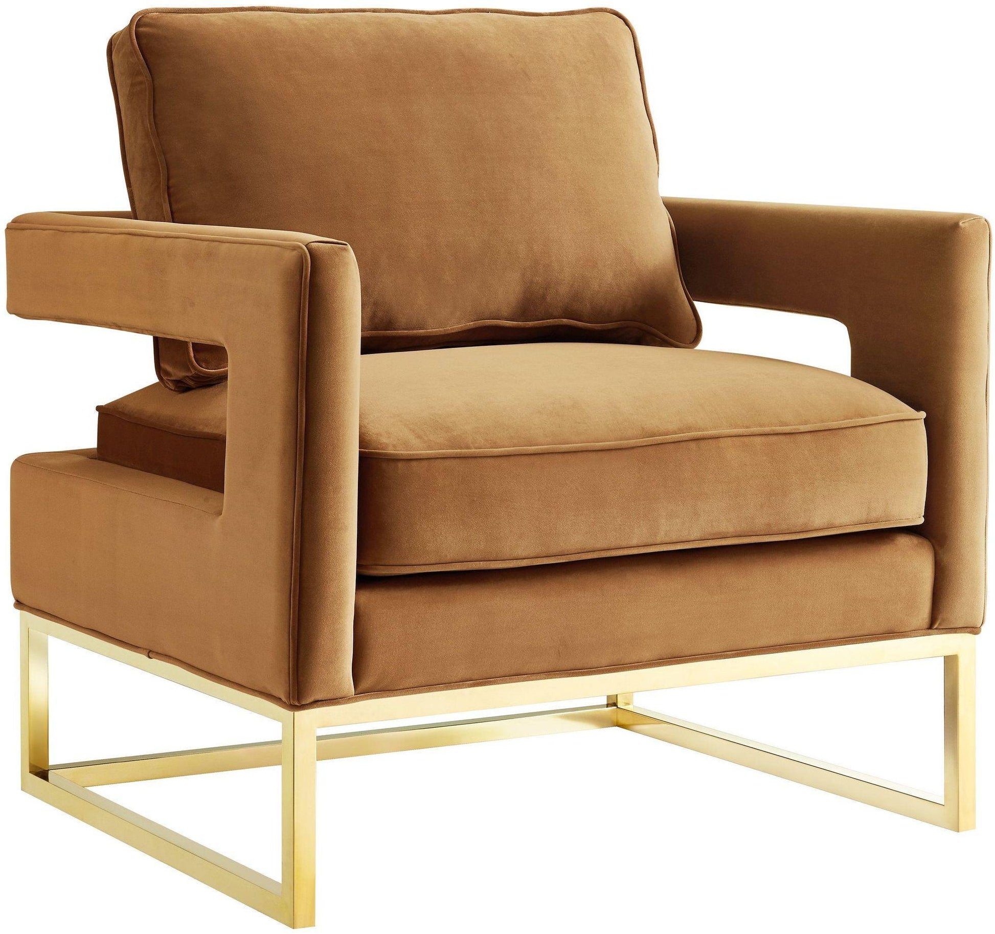 Tov Furniture Avery Cognac Velvet Chair With Polished Gold Base