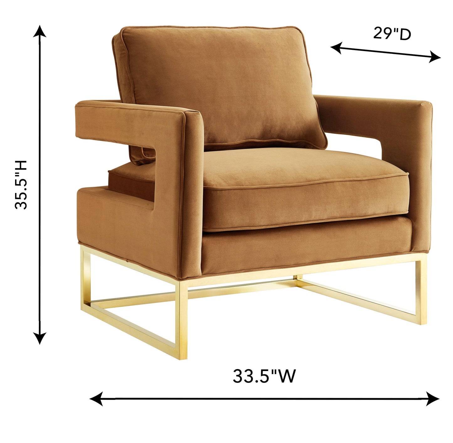 Tov Furniture Avery Cognac Velvet Chair With Polished Gold Base