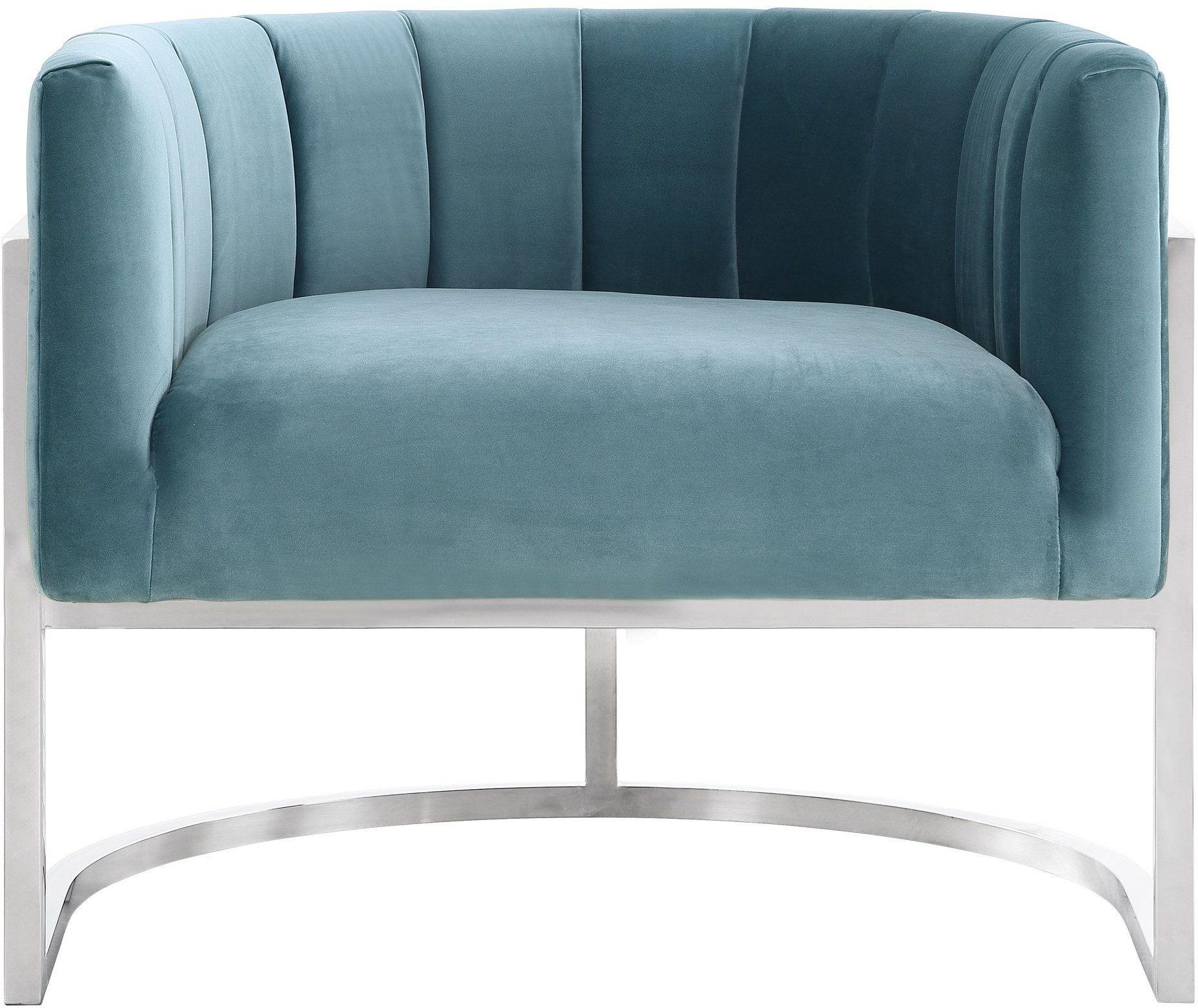 Tov Furniture Magnolia Sea Blue Chair with Silver Base