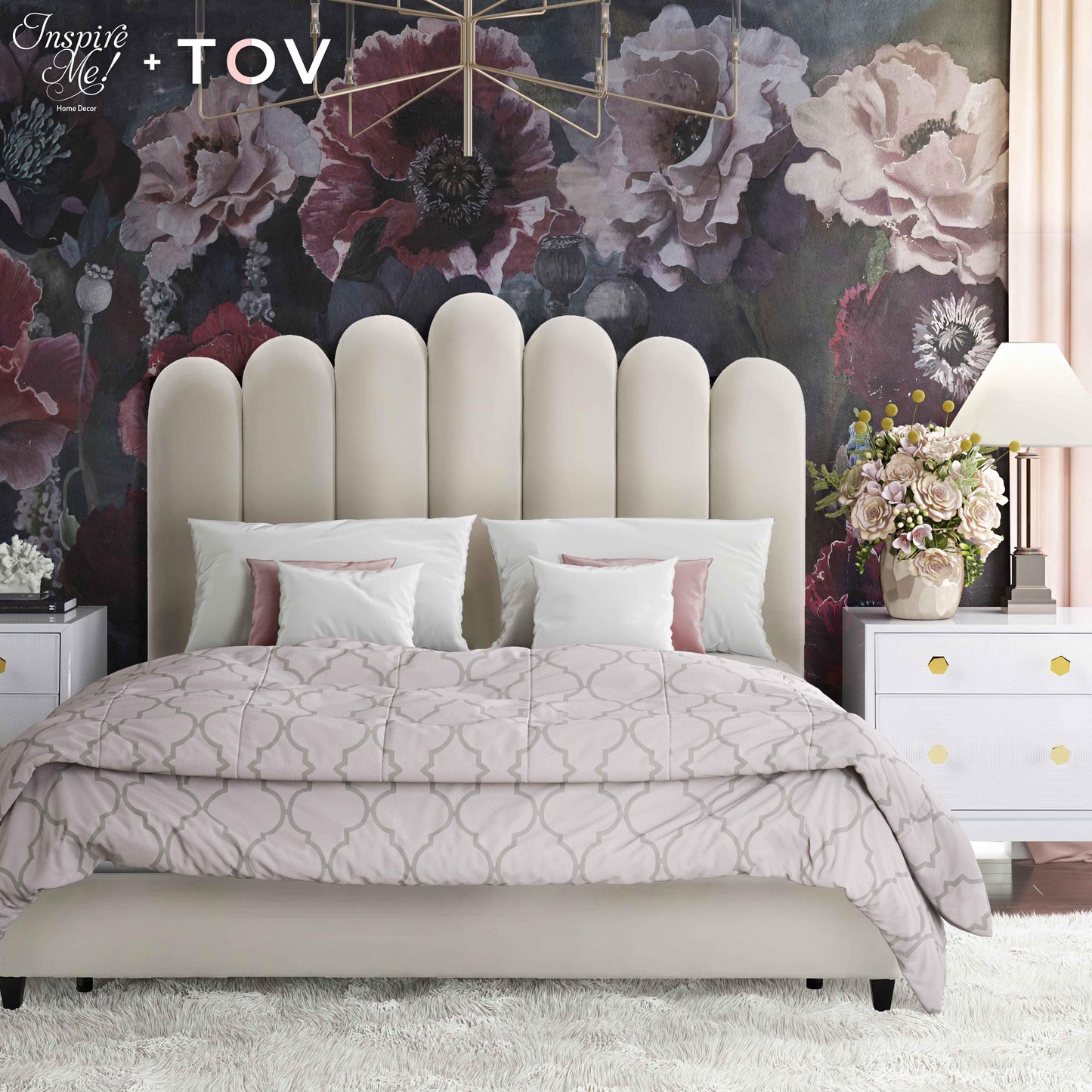 Tov Furniture Celine Cream Velvet Bed Queen