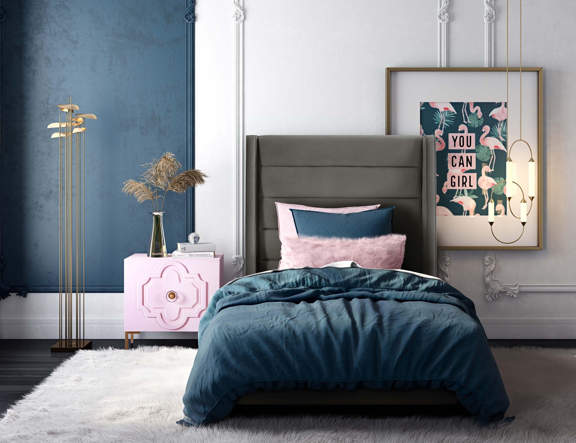 Tov Furniture Koah Grey Velvet Twin Bed