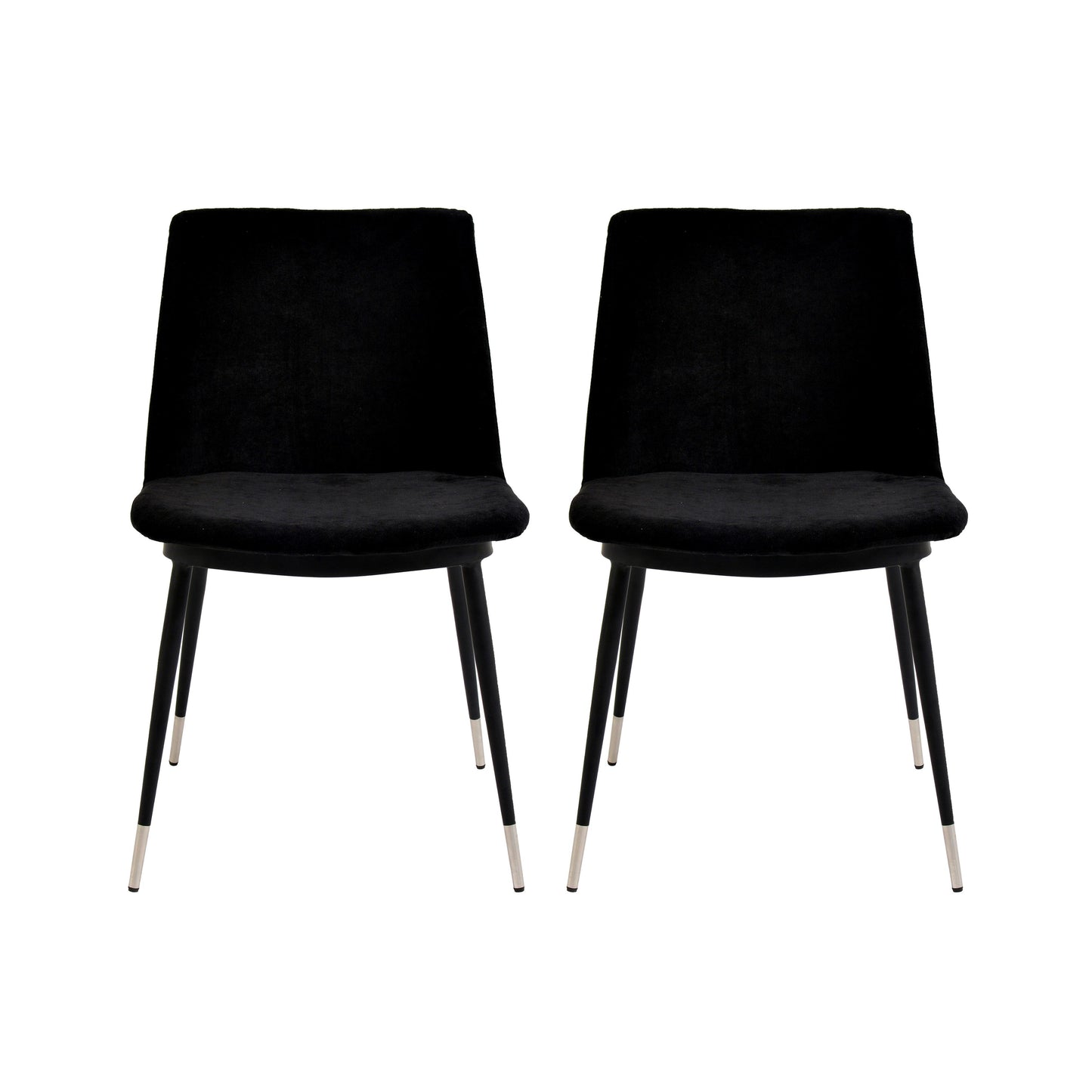 Tov Furniture Evora Black Velvet Chair Silver Legs Set of 2
