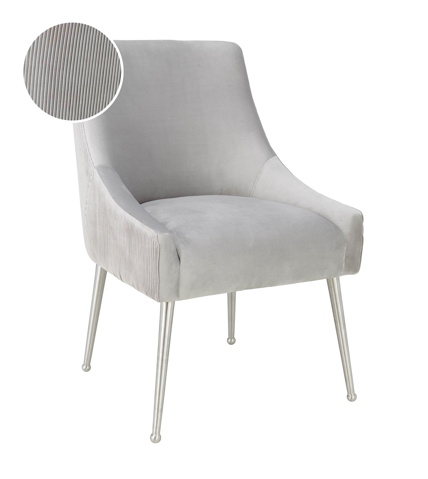 Tov Furniture Beatrix Pleated Light Grey Velvet Side Chair Silver Legs
