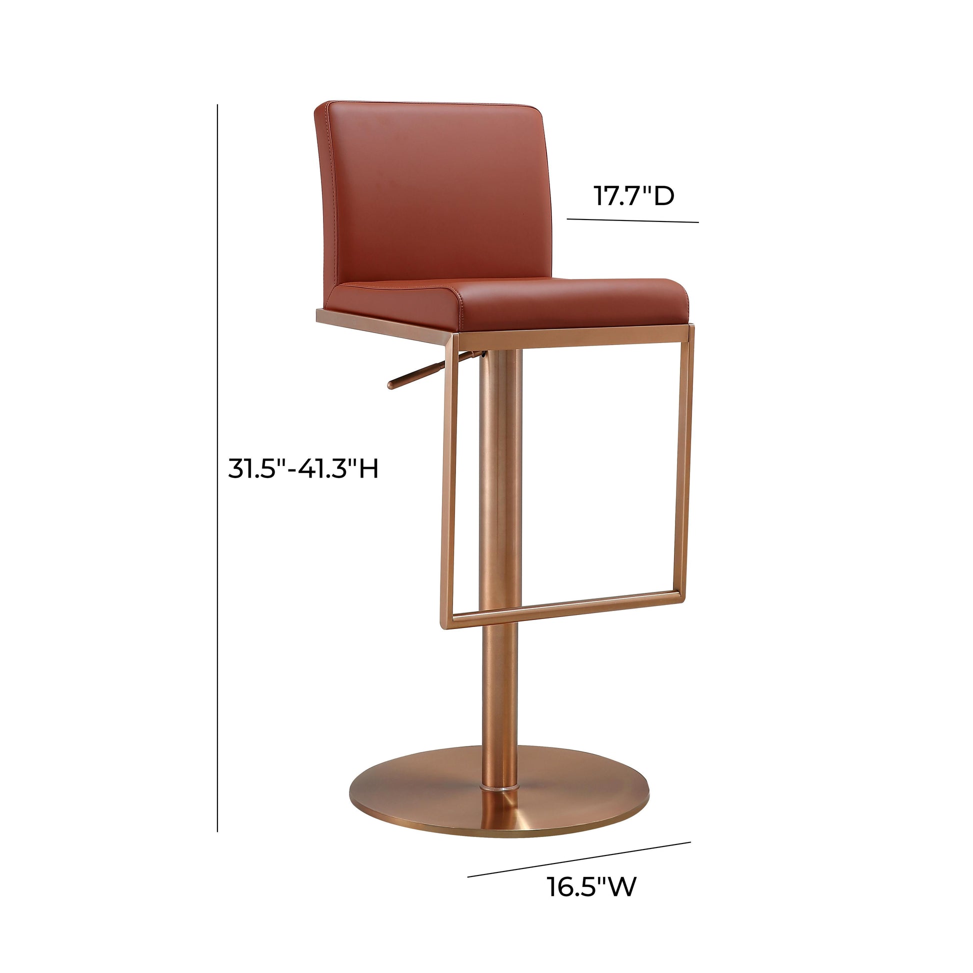 Tov Furniture Sentinel Saddle Brown and Rose Gold Adjustable Stool