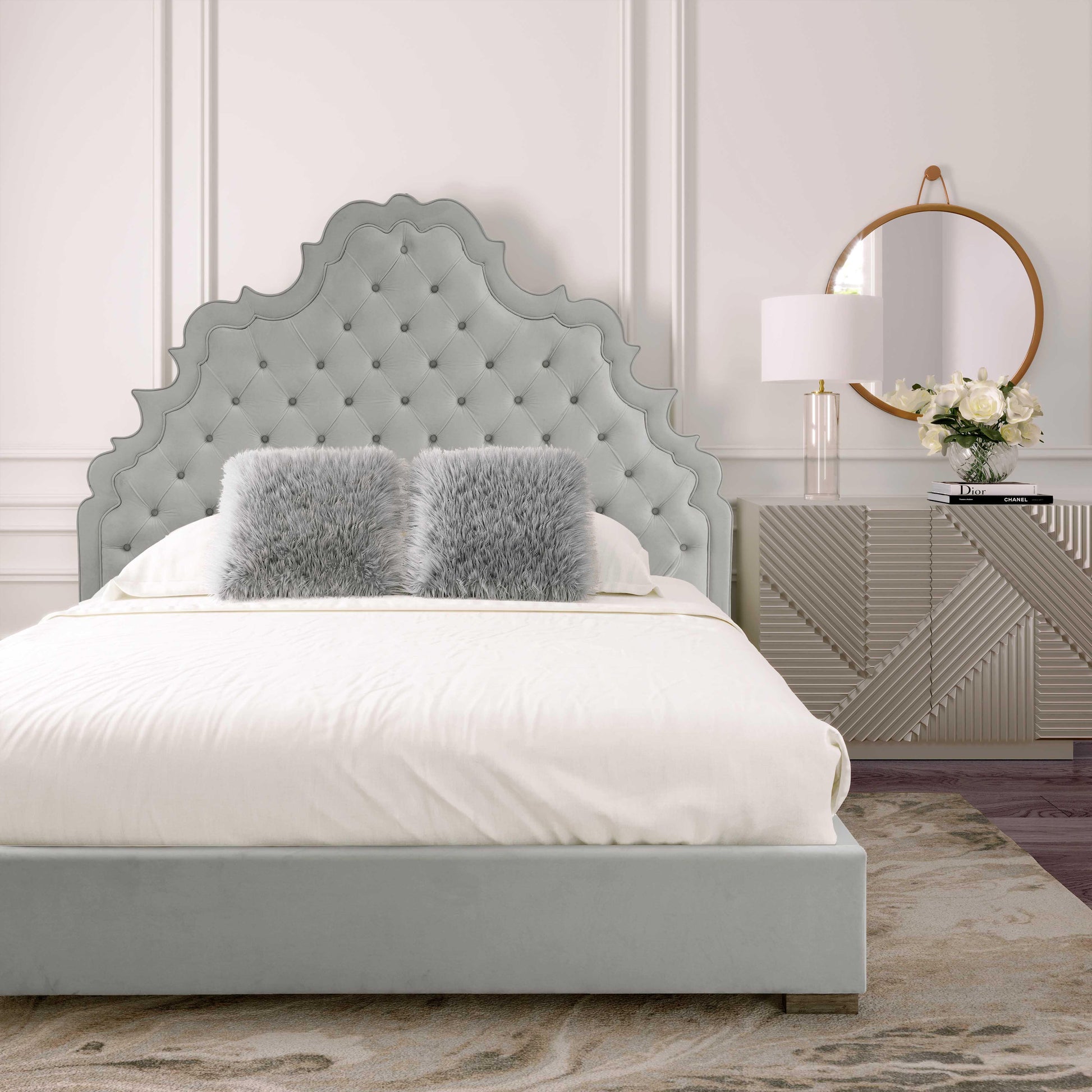 Tov Furniture Carolina Grey Velvet Queen Bed