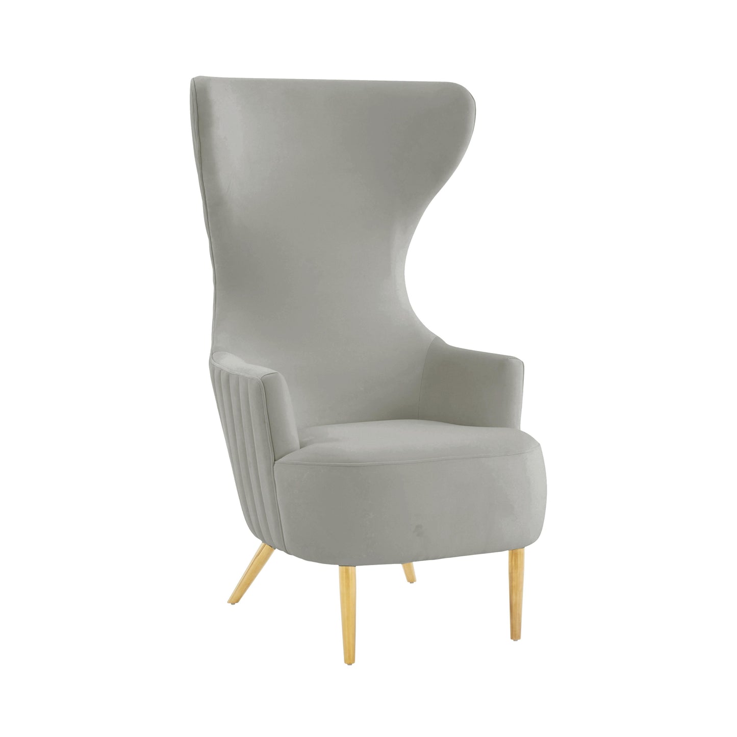Tov Furniture Julia Grey Velvet Channel Tufted Wingback Chair