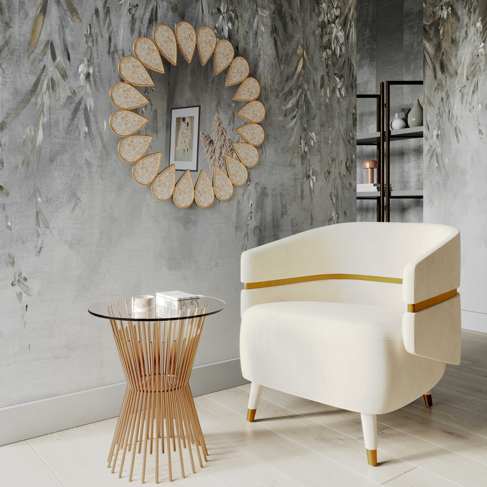 Tov Furniture Ayla Cream Velvet Accent Chair