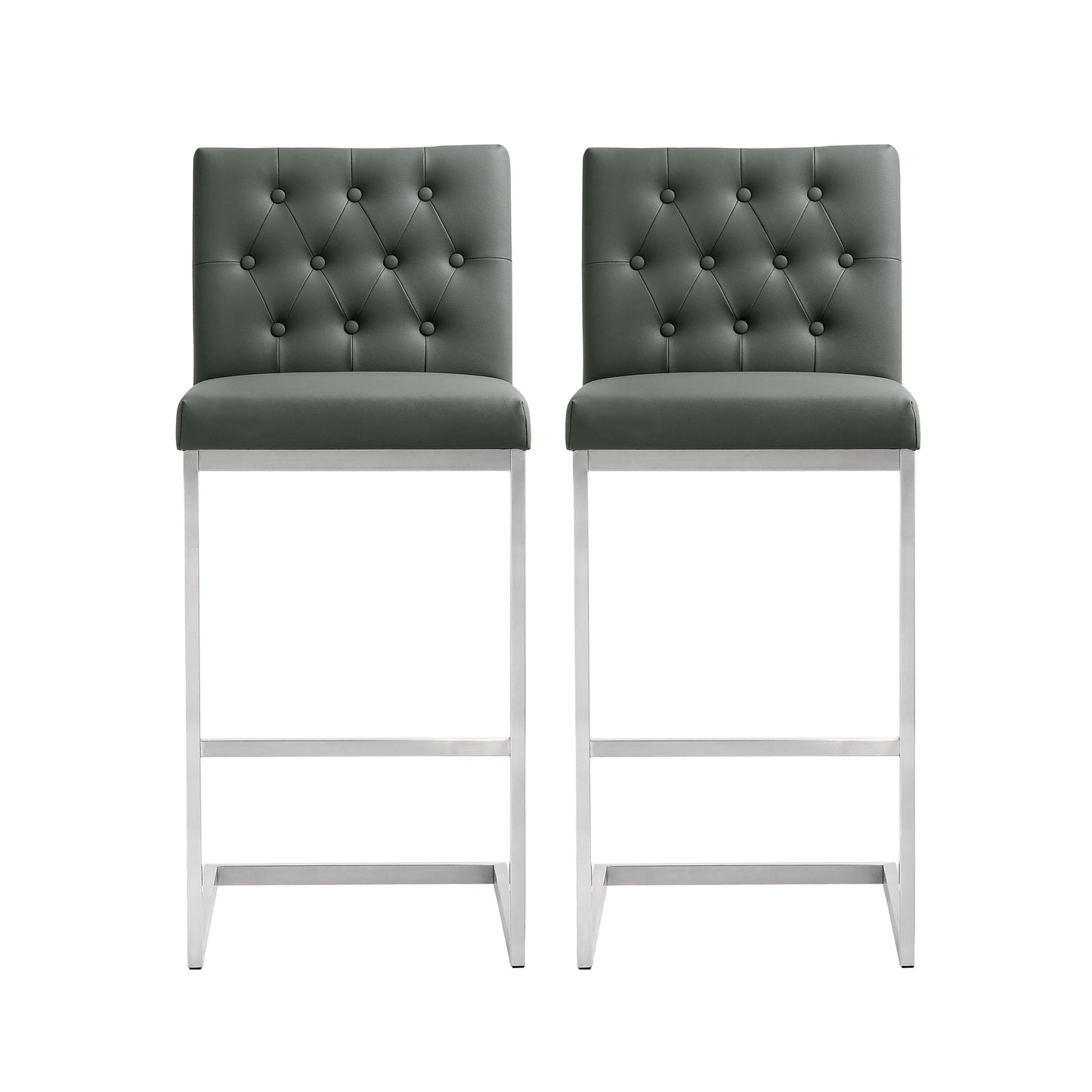 Tov Furniture Helsinki Grey Stainless Steel Barstool  Set of 2