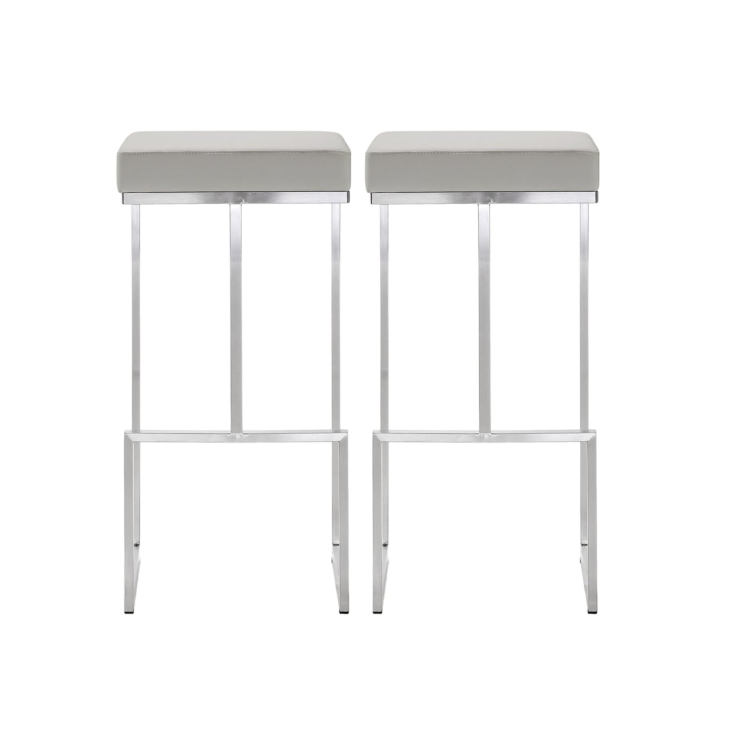 Tov Furniture Ferrara Light Grey Stainless Steel Barstool Set of 2